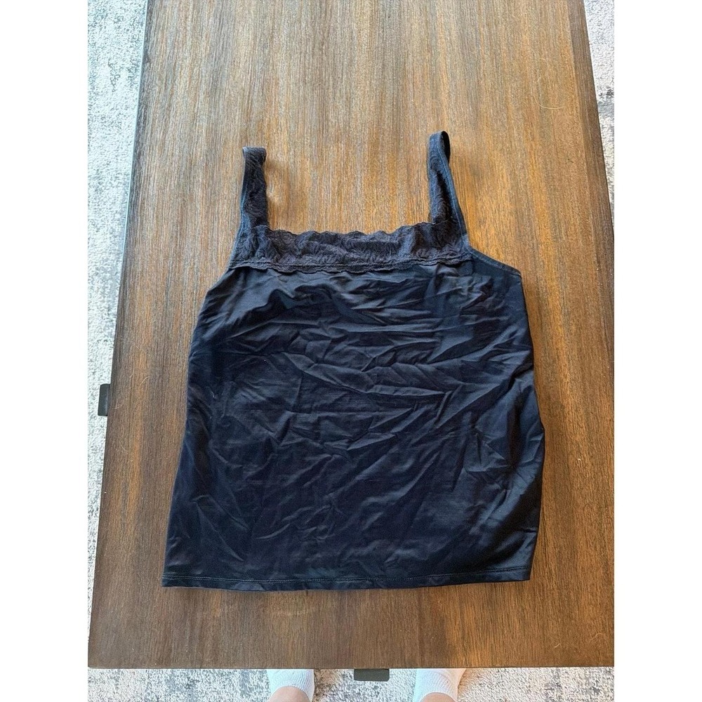 Vassarette Tank Top Black Lace Cami XL